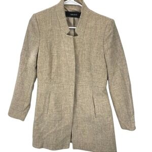 Zara Basic Longline Jacket Women's Medium Tan Lambswool Snap Front Flaw